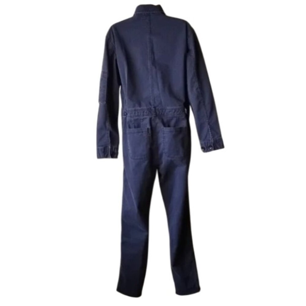Banana Republic 98% Cotton Button-Up Utility Ankle Jumpsuit XS Navy Pockets - Picture 2 of 11
